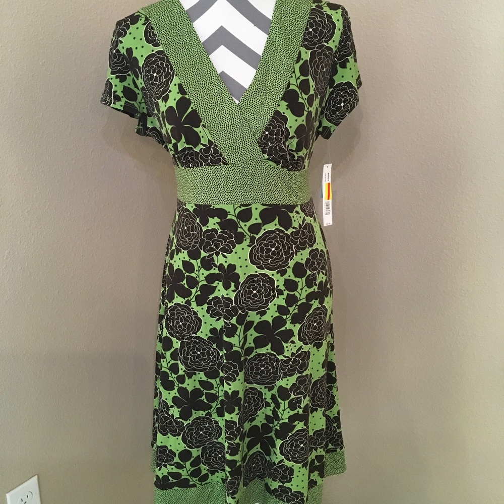 Apt 9 Lime Green Brown Flower Dress NWT LARGE PETITE